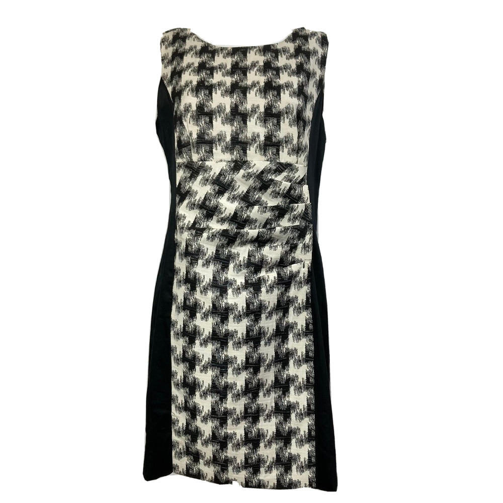 Debbie Shuchat Dress Womens Sz 10 Ivory‎ Black Houndstooth Sheath
